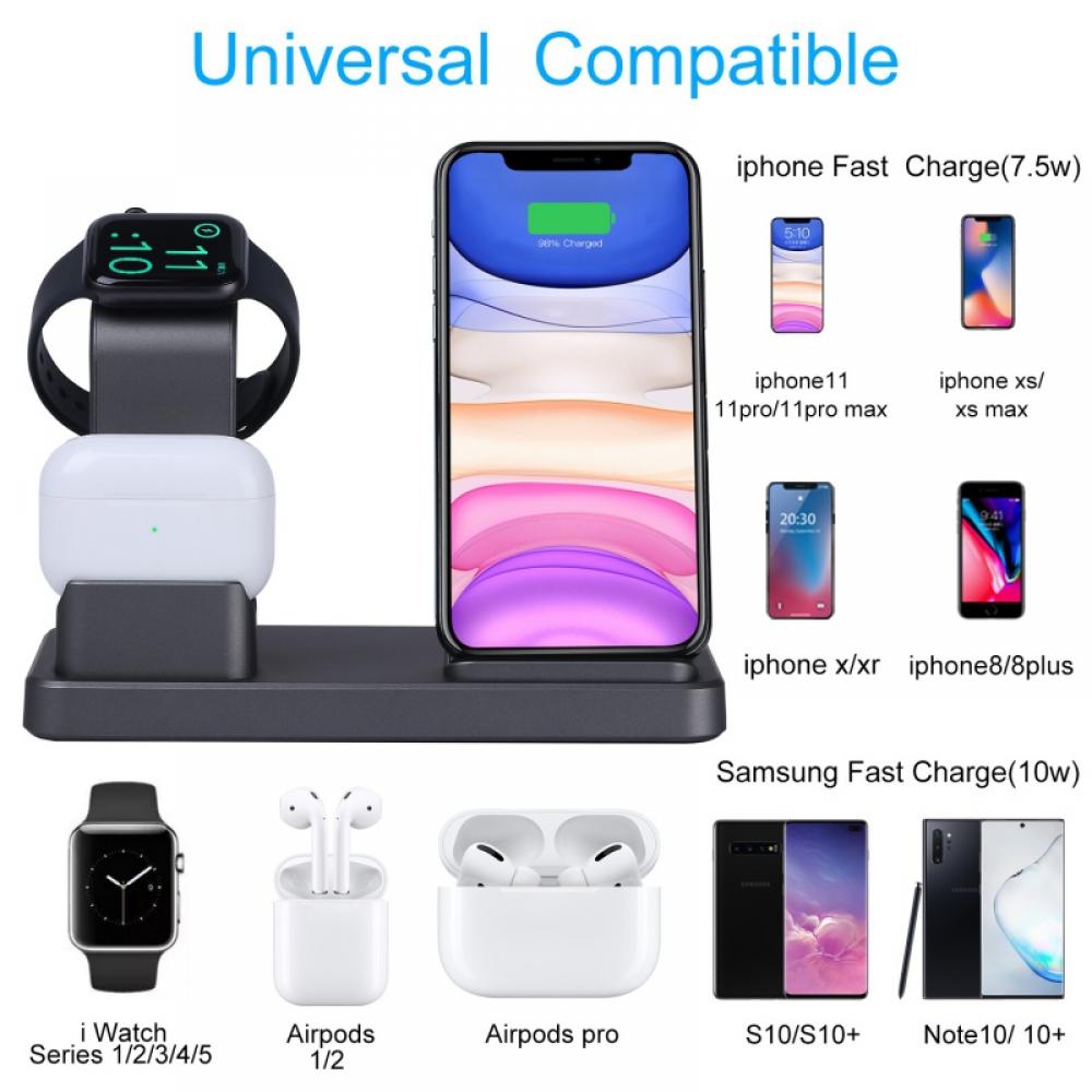 Wireless Cellphone Charger 3 In 1 Fast Charging Station Dock Phone Charging Stand Pad Compatible with Apple Watch/AirPods/IPhone - image 5 of 8
