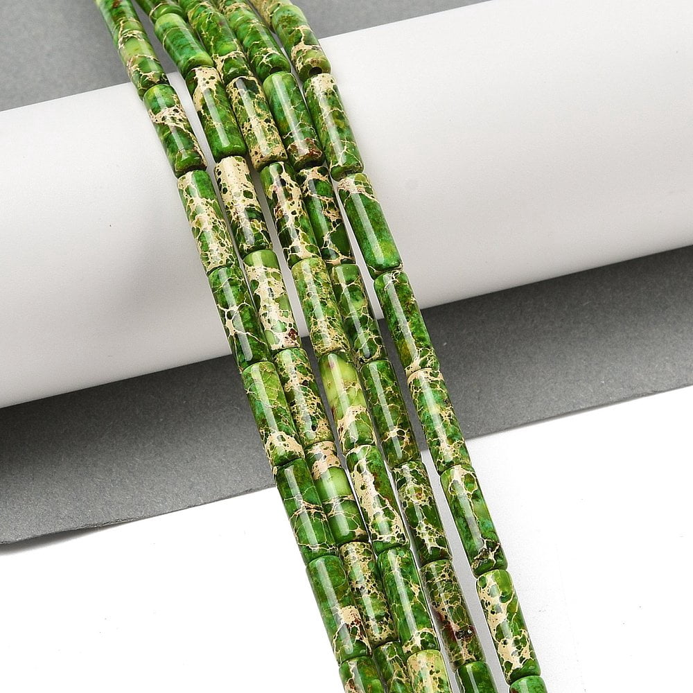 Dyed Natural Imperial Jasper Beads Strands Column Lime Green 13~14x4.5mm Hole: 1.4mm 30pcs/strand 15.79~15.94''(40.1~40.5cm) Diy