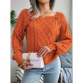 thumbnail image 5 of Women'S Casual Knitted Pullover Sweaters Long Sleeve Crew Neck Jumper Tops Orange XXL, 5 of 9