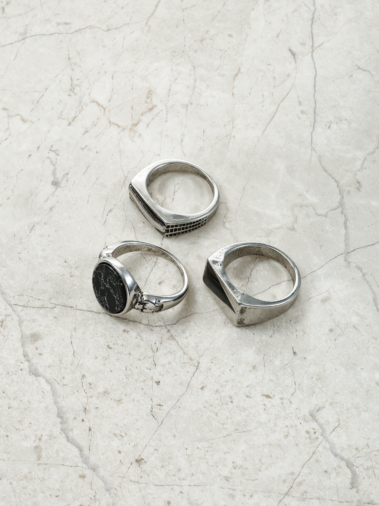 No Boundaries Men's Rings, Silver, 3 Pack
