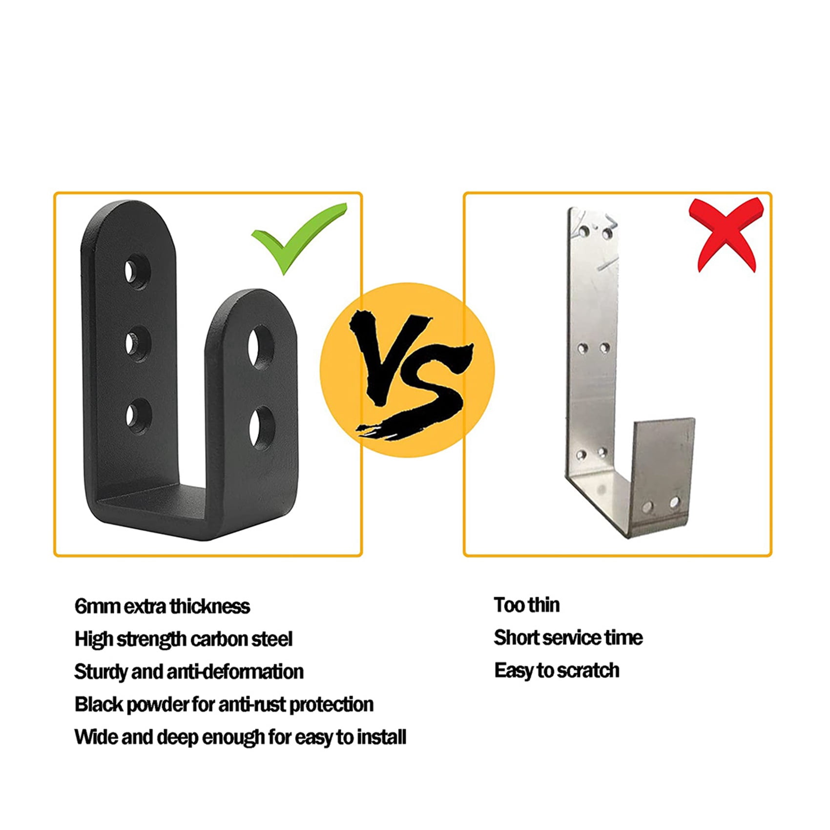 4 Pack Door Barricade U Brackets Open Bar Security Door Brackets for Home,Garage Door Reinforcement Fits 2X4 Boards