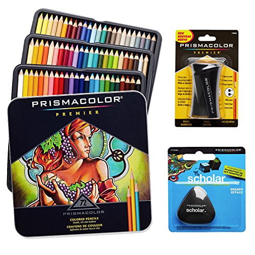  Caja de lápices de colores Prismacolor de colores surtidos, borrador de lápiz académico triangular y sacapuntas Premier