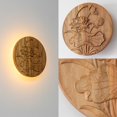 thumbnail image 6 of FSLiving Rechargeable Battery Operated Remote Control Wall Sconces Handcrafted Wooden High Quality Engraved with Flowers Art Ambient Lighting Fixture Dimmable&Color Changing for Background - 1 Pack, 6 of 7