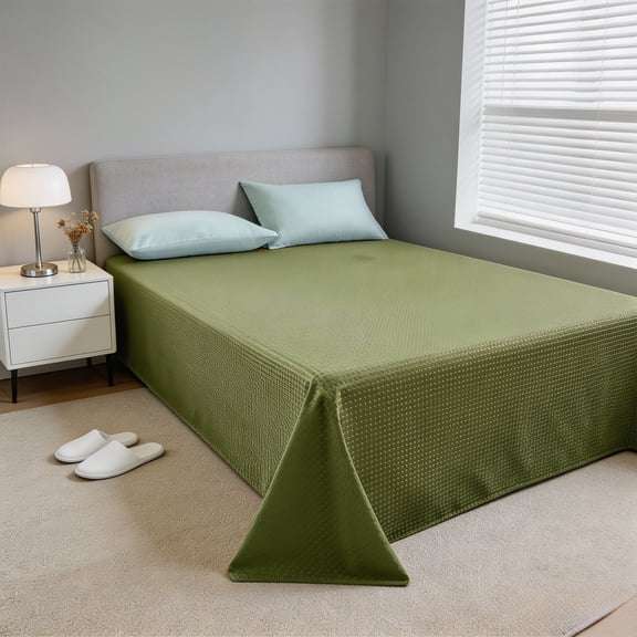 AuroraX Bed Sheet Twin Size , Cooling Green Sold Separately Wrinkle Free Waffles Weave Solid Flat Sheets Twin for Women