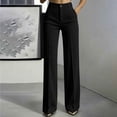 thumbnail image 2 of Women's Knit High Waist Wide Leg Trousers, Front Button Zipper Pocket Commute Office Pants, Breathable Casual Bottoms for Daily Workplace | TruHer,Black L, 2 of 8