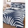 thumbnail image 3 of Quilts King Size Bedding Set, Navy Blue Palm Leaf Lightweight Quilted Comforter, Summer Coastal Botanical Tropical Soft Reversible Bedspread Coverlet with Pillow Covers for All Season, 96" x 106", 3 of 7