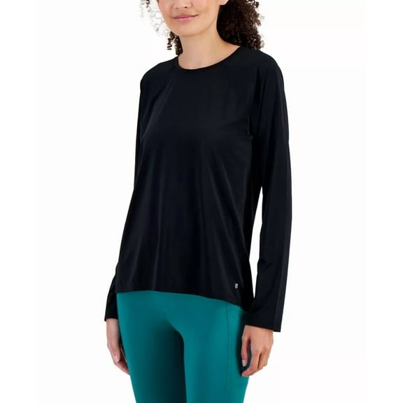 ID Ideology Women's Active Perforated Tie-Back Long-Sleeve Top, Deep Black, S