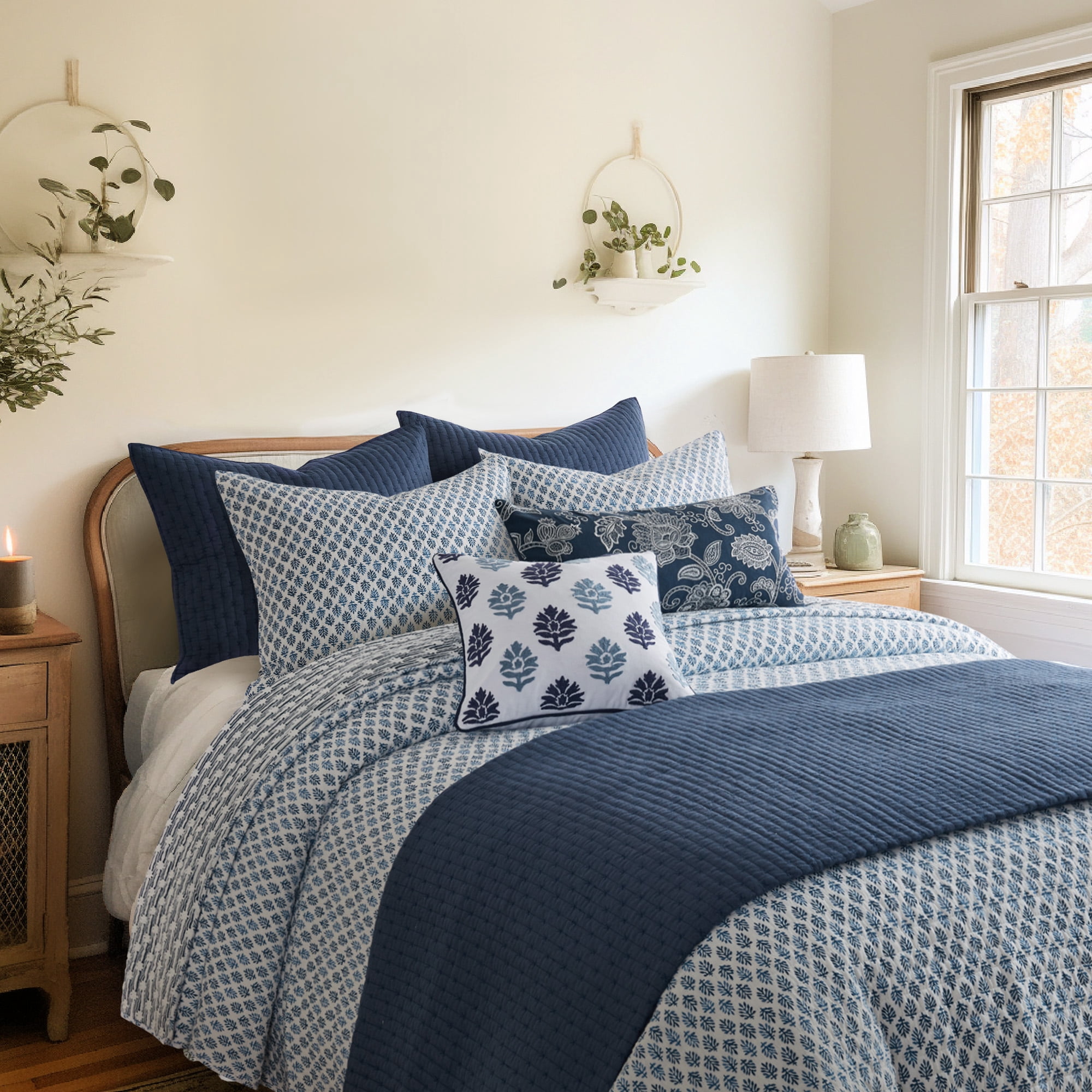 Levtex Home - Aditya Quilt Set - Full/Queen Quilt and Two Standard Shams - Medallion - Blue Navy and White - Quilt (88x92in.) and Shams (20x26in.) - Reversible - Cotton