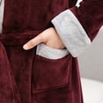 thumbnail image 3 of Mens Fleece Hoodie Robe Plush Soft Warm Long Bathrobe Wrap Style Mid Length Flannel Pajamas Bathrobes, 3 of 6