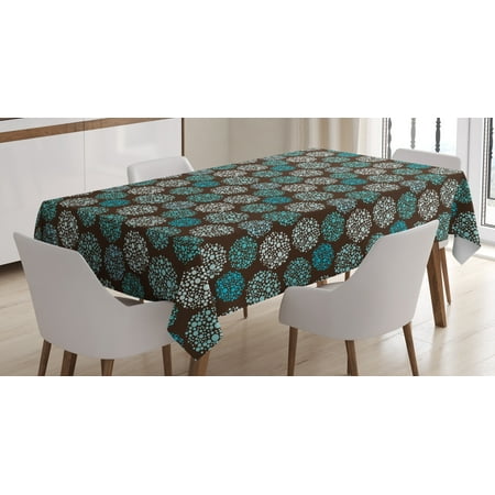 - Brown and Blue Tablecloth, Dots Forming Oval Shapes Retro Style Abstract Geometric Vintage, Rectangular Table Cover for Dining Room Kitchen, 60 X 84 Inches, Brown Turquoise White, by Ambesonne