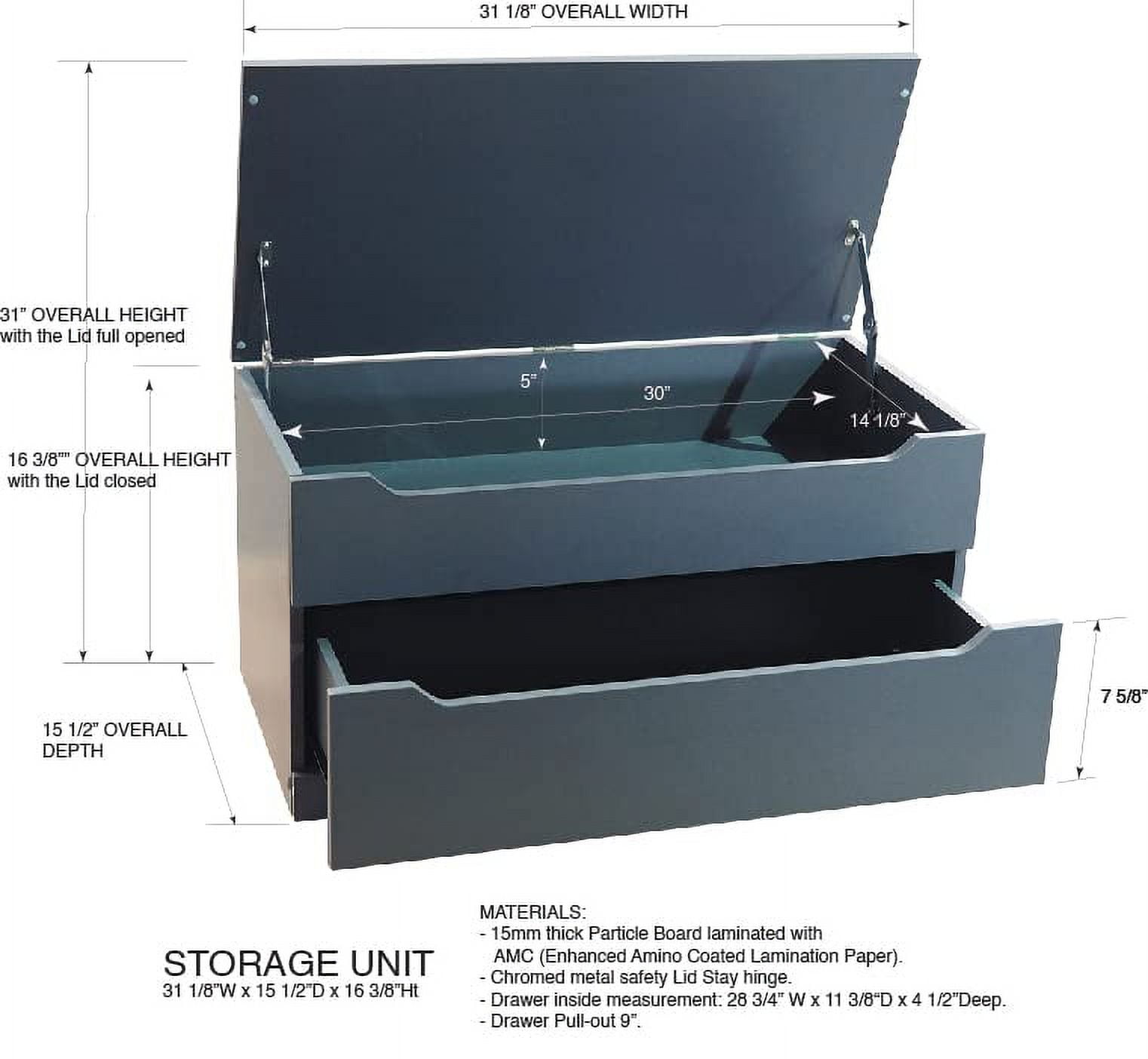 Kings Brand Furniture - Chelsea Storage Bench Toy Box Storage Chest with Drawer for Playroom, Living Room, Bedroom, Blue