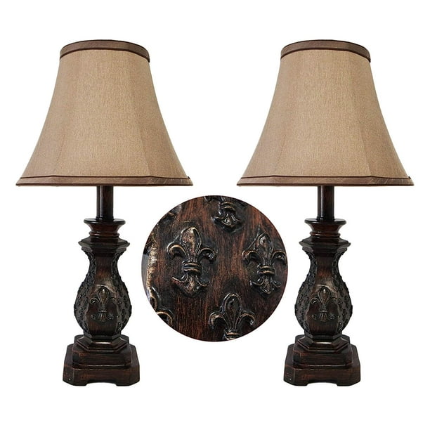 Set of 2 - 19"H Traditional Dark Bronze Small Table Lamp Bedside Lamps