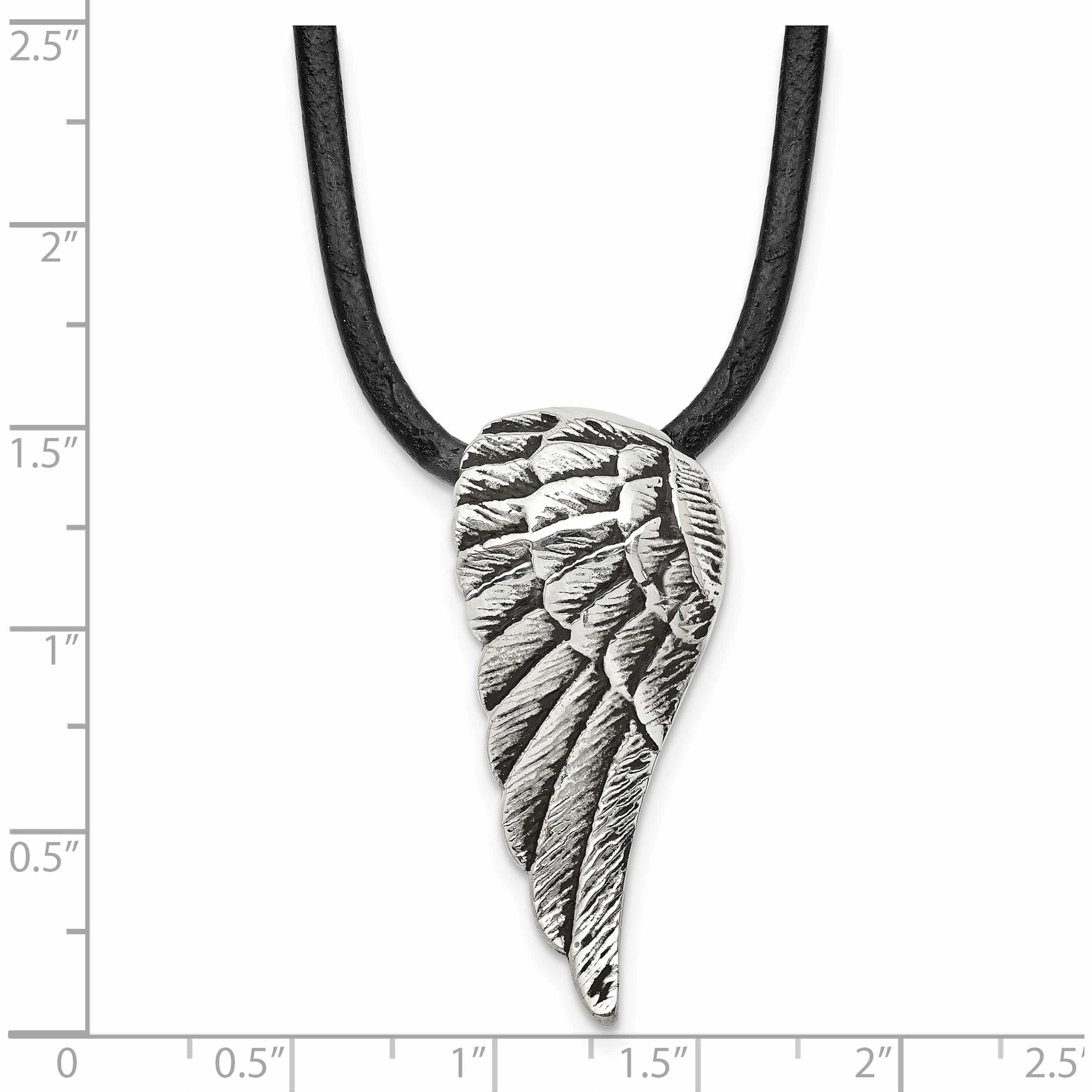 Stainless Steel Antiqued And Polished Wing With 20In Leather Cord Necklace Made In China -Jewelry By Sweet Pea