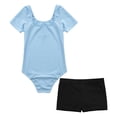 thumbnail image 4 of Yanarno 2 Piece Gymnastics Outfits for Girls Short Sleeve Ballet Dance Leotard Kids Biketard Unitard Light Blue&Black 6, 4 of 5