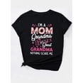 thumbnail image 2 of Camiseta informal de mujer negra con estampado floral y letras, cuello redondo, manga corta, algodón (lavable a máquina), romántica, estampado de lazo, top deportivo de ocio., 2 of 7