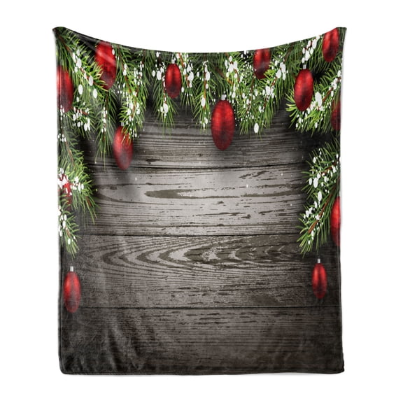 Christmas Soft Flannel Fleece Throw Blanket, Ornaments Nostalgic Historical Celebration and Reunion Themed Print, Cozy Plush for Indoor and Outdoor Use, 50" x 70", Brown and Red, by Ambesonne