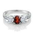 thumbnail image 2 of Gem Stone King 925 Sterling Silver 3-Stone Ring Oval Garnet Moissanite(1.99 Cttw) (Size 9), 2 of 4