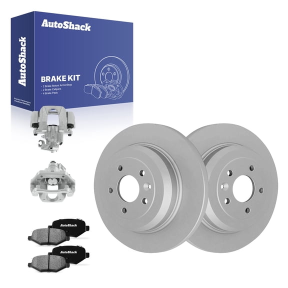 AutoShack Rear Solid Coated Brake Rotors   Ceramic Pads   Calipers 8-PC Brake Kit Replacement for 2011-2019 Ford Explorer 2013-2019 Ford Taurus 2010-2014 Lincoln MKT ArmorStop 12.99" (330 mm)