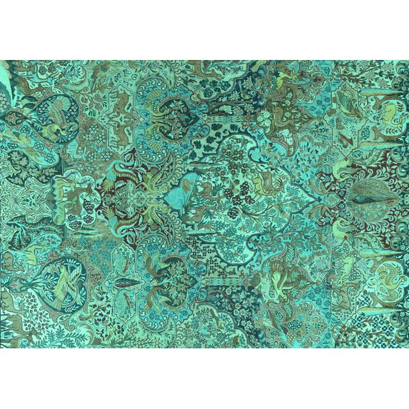 Ahgly Company Machine Washable Indoor Rectangle Persian Turquoise Blue Traditional Area Rugs, 8' x 10'