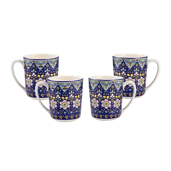 Bico Mandala Kaleidoscope Ceramic Mugs, Set of 4, for Coffee, Tea, Drinks, Microwave & Dishwasher Safe