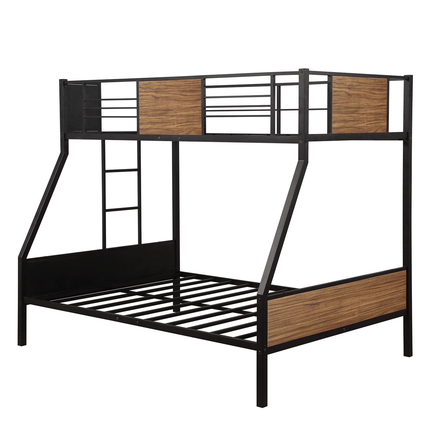 Kepooman Twin-over-Full Modern Steel Bunk Bed with Guardrail & Ladder for Dorm, 77.2" x 54.7" x 66.5", Black Kepooman Twin-over-Full Modern Steel Bunk Bed with Guardrail & Ladder for Dorm, 77.2" x 54.7" x 66.5", Black