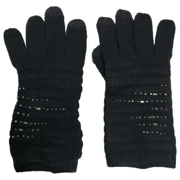 Simply Vera Wang Womens Black & Silver Rhinestone Knit Touchscren Texting Gloves