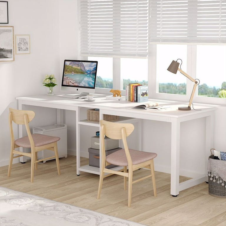 Tribesigns 78'' Computer Desk, Extra Large Two Person Office Desk with  Shelf, Double Workstation Desk for Home Office (All White) 