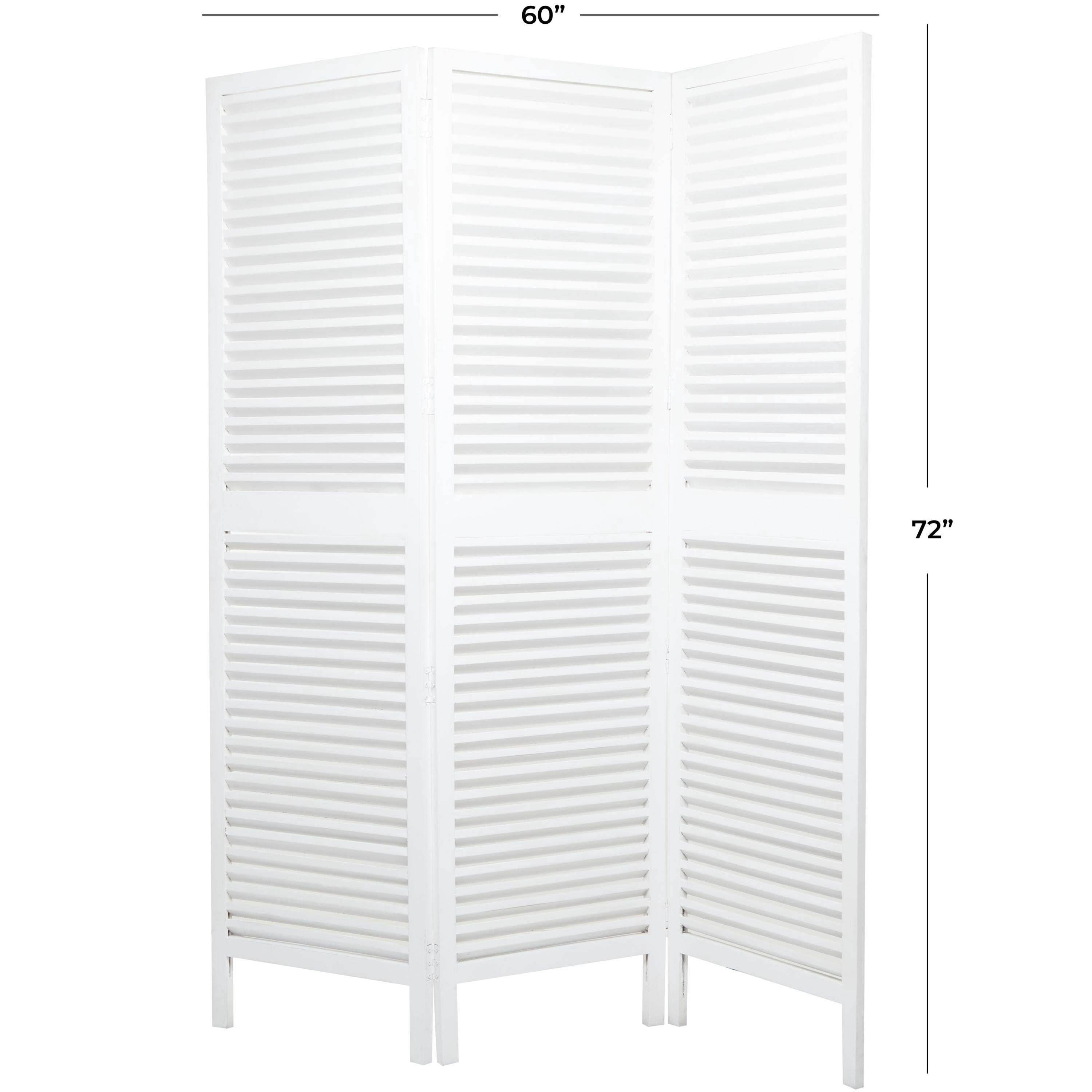 DecMode 60" x 72" White Wooden Hinged Foldable Partition 3 Panel Room Divider Screen with Horizontal Slats, 1-Piece