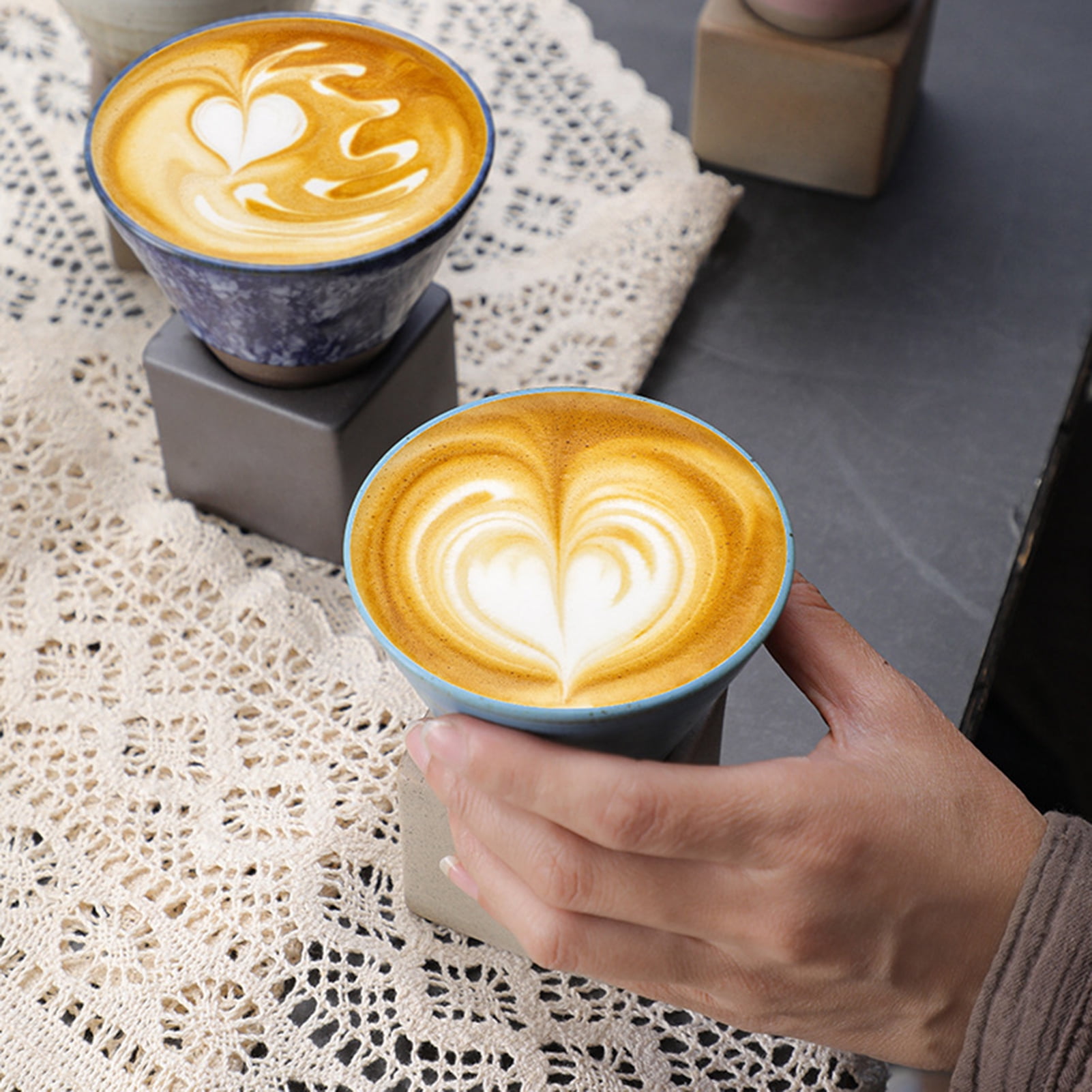 HomeLife 200ML Crude Pottery Funnel Coffee Cup with Base Heat-resistant Handmade Japanese Style Latte Cappuccino Tea Espresso Tapered Mug Birthday Gift