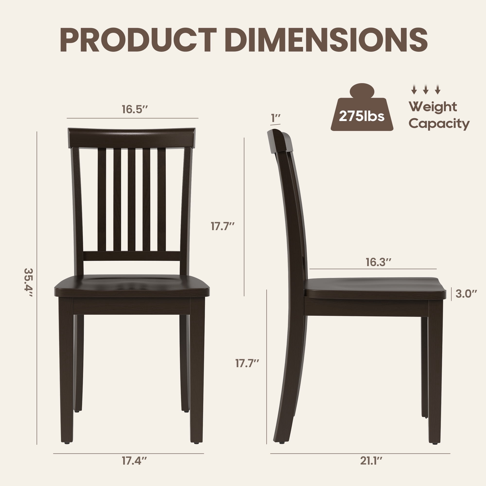 Wooden Windsor Dining Chairs Set of 4,for Kitchen,Dining Room, Dark Brown