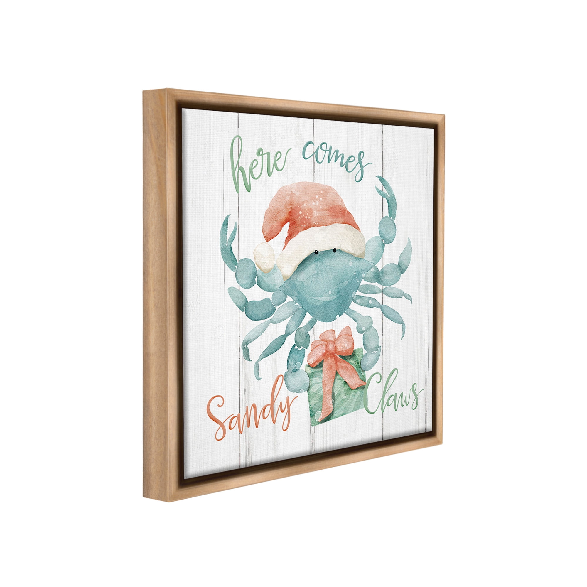 Stupell Industries Nautical Sandy Claws Crab Holiday Painting Brown Floater Framed Canvas Art Print Wall Art, 18 x 18