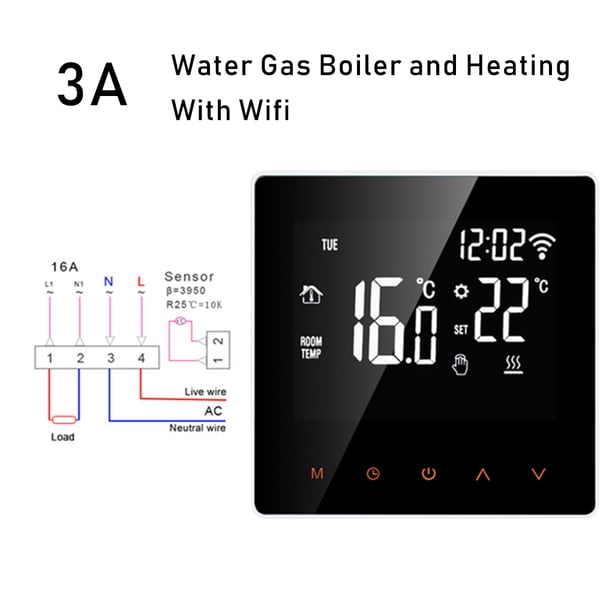 Termostato inteligente WiFi Pantalla LCD Controlador de temperatura Termostato de control remoto inalámbrico, 3A, WiFi Monstrate EL002965-03B