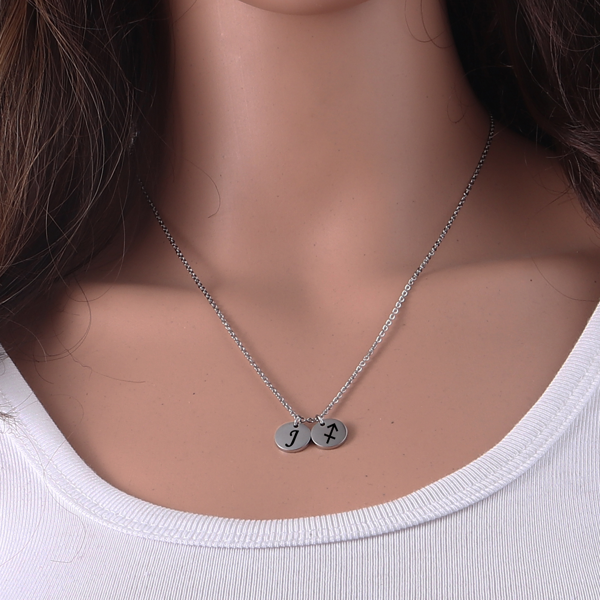 Anavia Stainless Steel Round Constellation Necklace Zodiac Symbol Pendant / Initial Pendant 18 inch