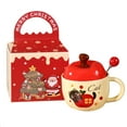 thumbnail image 3 of Christmas Apple Cartoon Ceramic Mug - Holiday Themed Hot Drink Cup with Lid & Spoon, Ideal for Cocoa/Coffee, Festive Party Gift,Red2, 3 of 7