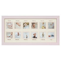 First Year Newborn Baby Collage Keepsake Picture Frame for Photo Memories with Double Beige Mat and Twelve 2.5x2.5 Slots - Pink