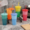 thumbnail image 3 of Shoreew Color Changing Plastic Tumbler with Straw 24oz Reusable Cold Water Cup Leak-Proof Stackable Drinkware for Indoor Outdoor Use, 3 of 7