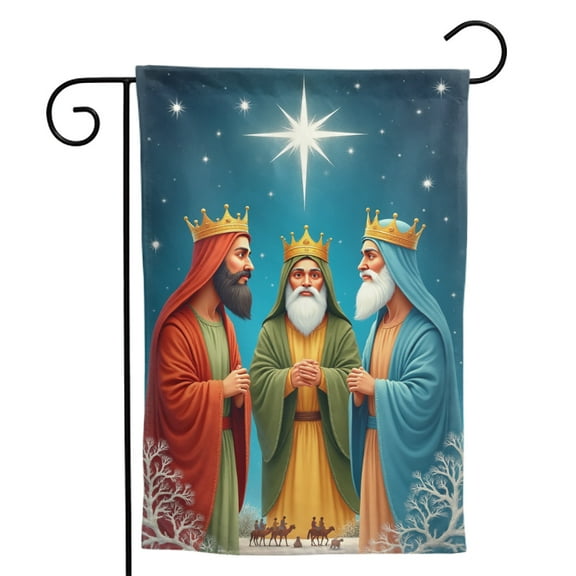 Christmas Nativity Scene Garden Flag 12x18 Inch Double Sided Polyester Outdoor Decorative Holiday Yard Banner with Three Kings Star Camels for Lawn Patio Festive Seasonal Decorations