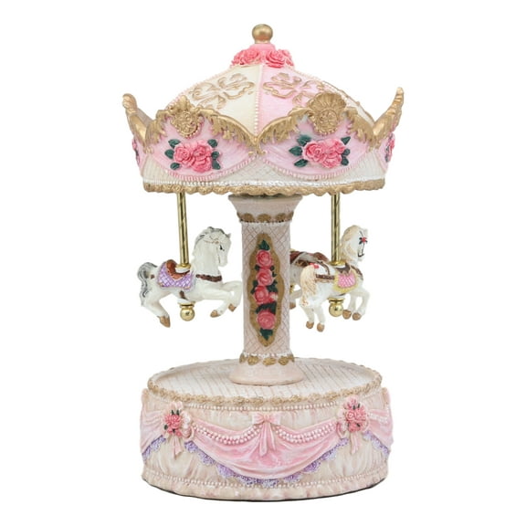 Carnival Merry Go Round Princess Pink Royal Horse Ponies Musical Carousel Statue