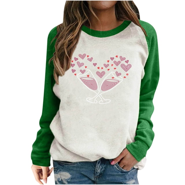 RKSTN Chandail en Molleton de la Saint-Valentin pour Femmes Mode Imprimé Lettre et Cœur Chandail en Molleton Manches Longues Col Rond Tops