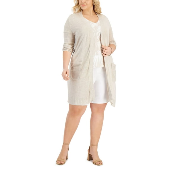 INC International Concepts Plus Size Rib Knit Duster Cardigan Heather Sandune 4X