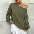 thumbnail image 7 of Womens Off Shoulder Sweatshirts Oversized Fit Long Sleeve Cotton Fleece Lined Pullover Solid Casual Baggy Tops (M, Army Green), 7 of 7