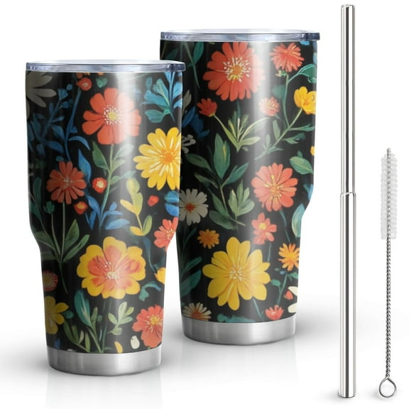 30oz Pioneer Flower Tumblers Stainless Steel Tumbler with Lid and Straw,Vacuum Insulated Double Wall Travel Tumbler Cups Mug with Cleaning Brush for Coffee,Tea