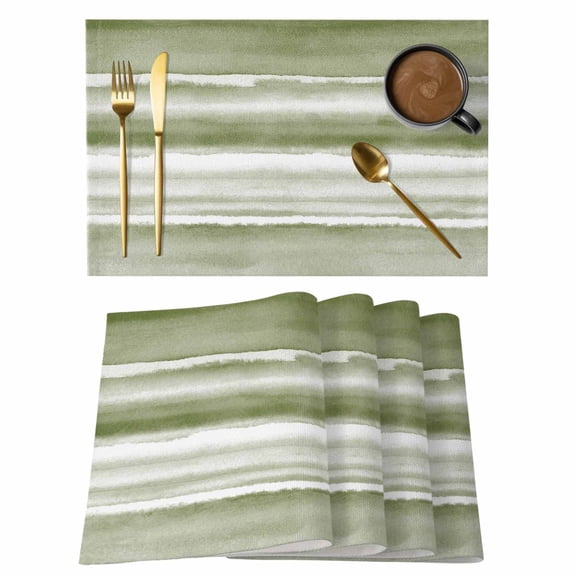 Sage Green Stripes Placemats Set of 8, Watercolor Gradient Abstract Striped Placemats for Dining Table, Place Mats for Kitchen Tabletop, Waterproof Wipeable Dining Table Mats Set