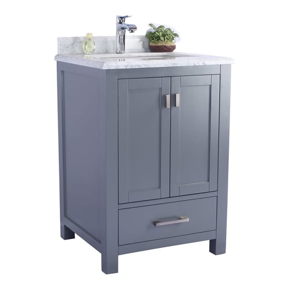 Laviva Wilson 24" Wood Cabinet with Carrara Marble Countertop in Gray/White