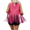 thumbnail image 6 of UAMVSH Women's Fringe Vests Vintage Sleeveless 70s Suede Trim Jackets Western Tassel Open Front Cardigan Ladies Fashion Outfits(X-Large,Hot Pink), 6 of 7