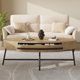 thumbnail image 3 of TROPOW Coffee Table with Drawer Mid-Century Modern Center Table 47.2" Wooden Coffee Table with Storage and Cross Metal Legs Unique Curved Design for Living Room, 3 of 8