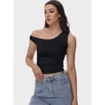 thumbnail image 6 of Women’s One-Shoulder Ruched Crop Top - Casual Off-Shoulder Twist Strap Summer Tank Top, Going Out Shirt, 6 of 6
