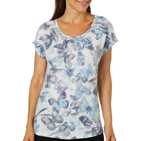 Burnout Zebra - Coral Bay Womens Butterfly Zebra Burnout Top Small Blue/black/white