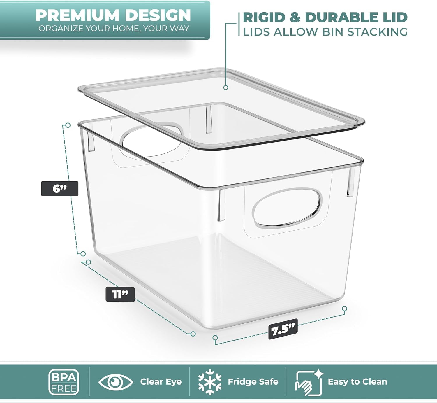 Sorbus Clear Storage Bins - Multi-Purpose Organizers for Kitchen, Pantry, Fridge, and Cabinet (Large, 2 Pack)