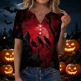 thumbnail image 4 of Domuza Womens Halloween Shirts Casual V Neck Short Sleeve Holiday Henley T Shirts Fall Funny Horror Graphics Vintage Button Up Blouse-H 2XL, 4 of 6